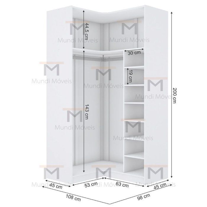 Módulo Closet Canto A200Xlx108Xly98 C/ Nichos E Cabideiro M365.B