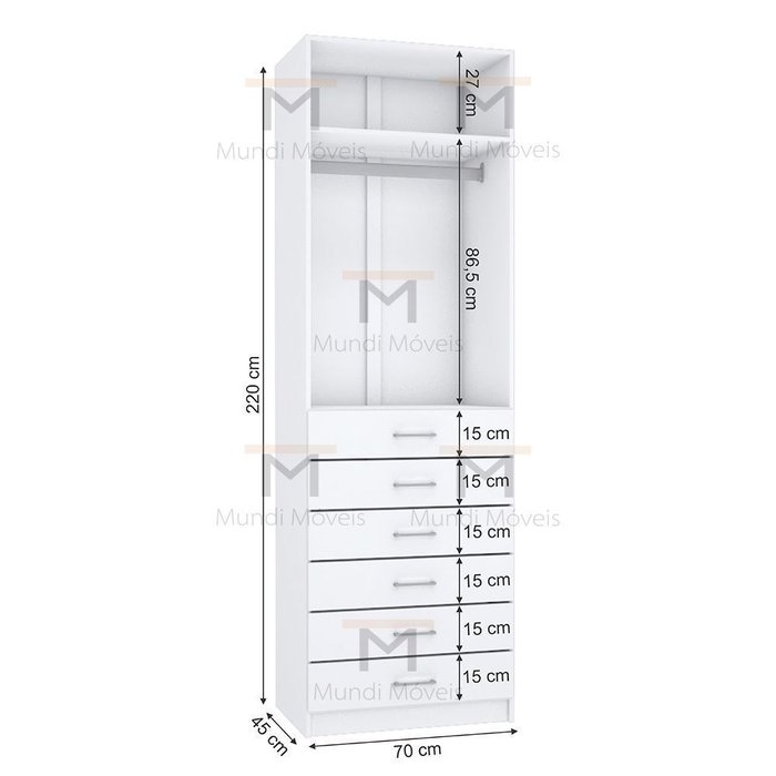 Módulo M597.B Gaveteiro + Cabideiro 100% Mdf (Closet, Comércio)