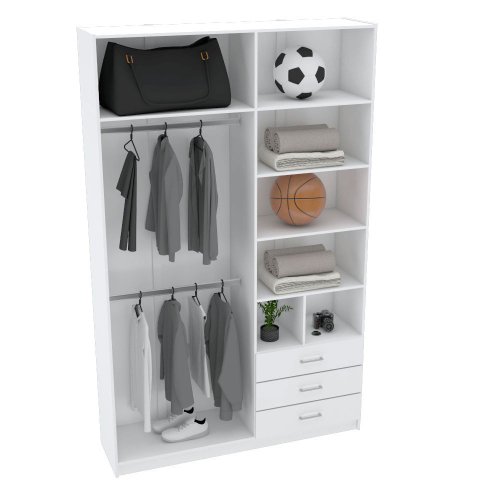 Módulo Closet Com 6 Gavetas, Cabideiros E Maleiro (A250Xl90Xp50