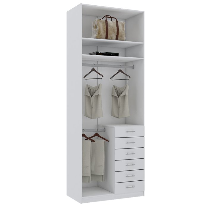 Módulo 270cm 6 Gavetas Cabideiro Branco M820.B | Mundi Móveis