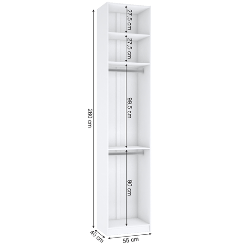 Módulo 260cm 3 Prateleiras Cabideiro Branco M799.B | Mundi Móveis