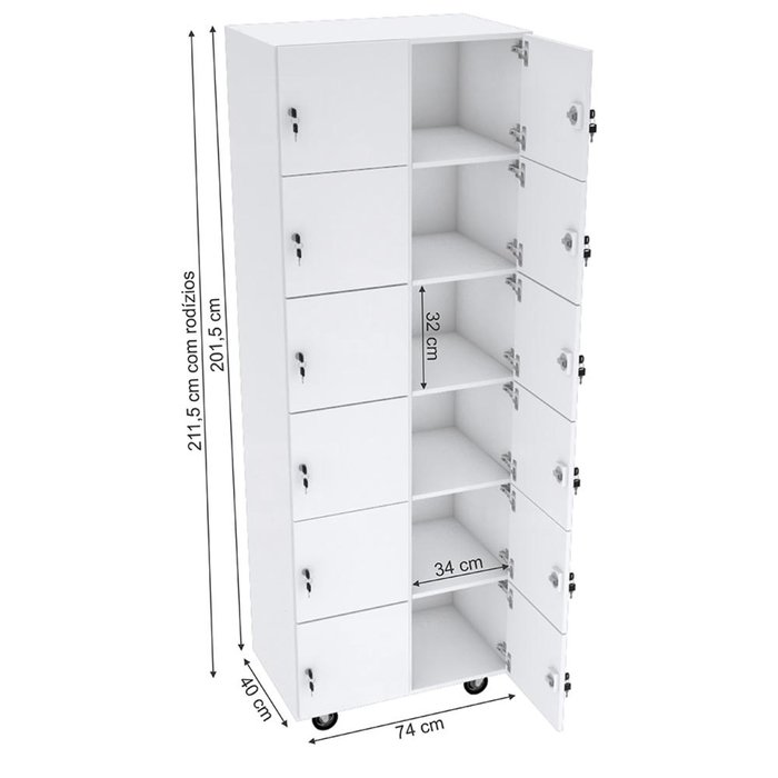 Escaninho 211cm 12 Nichos Branco M488.B | Mundi Móveis